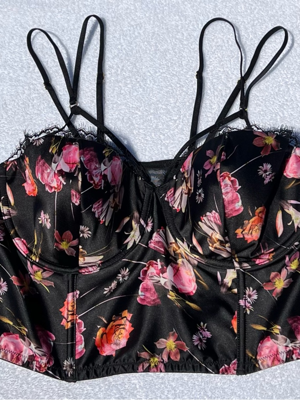 Victoria's Secret Black Floral Satin Crop Top